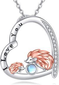 wholesale 925 Sterling Silver Heart-Shaped Hedgehogs Love You Pendant Necklace with Blue Stone and Cubic Zirconia Accents-Hedgehog
