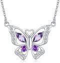 wholesale 925 Sterling Silver Purple Crystal Butterfly Pendant Necklace for Women Gifts for Her Valentines Day Jewelry-0-0