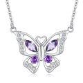 wholesale 925 Sterling Silver Purple Crystal Butterfly Pendant Necklace for Women Gifts for Her Valentines Day Jewelry-0-0