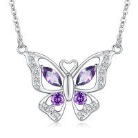 wholesale 925 Sterling Silver Purple Crystal Butterfly Pendant Necklace for Women Gifts for Her Valentines Day Jewelry-D-Crystal-Purple2