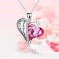 wholesale 925 Sterling Silver Pink Austrian Crystal Granddaughter I Love You Heart Pendant Necklace Gift for Women Girls-0-4