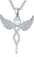 wholesale Sterling Silver Angel Birthstone Necklace with 12 Crystal Gemstones for Women, Adjustable Chain, Gift Box-0-0
