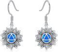 wholesale 925 Sterling Silver Blue Opal Lotus Flower Triangle Symbol Dangle Earrings-0-0