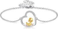 wholesale 925 Sterling Silver 925 Heart-Shaped Yellow Duck Charm Bracelet - Cute Gift for Her-Duck