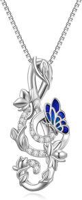 wholesale 925 Sterling Silver Blue Enamel Butterfly & Musical Notes Pendant Necklaces for Women Gift Ideas-0-0