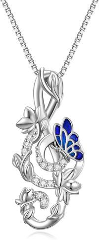wholesale 925 Sterling Silver Blue Enamel Butterfly & Musical Notes Pendant Necklaces for Women Gift Ideas-music note necklace