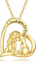 wholesale 14K Gold Heart-Shaped Cat and Girl Pendant Necklace - I Love You Forever Message-0-0