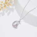 wholesale 925 Sterling Silver Rabbit in Moon Pink Stone Pendant Necklace - Cute  for Women-0-4
