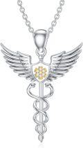 wholesale 925 Sterling Silver Lab-Grown Cubic Zirconia Medical Symbol Pendant Necklaces with Wings and Snakes for Doctors' Graduation Gift-0-0