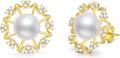 wholesale Gold 925 Sterling Silver Cubic Zirconia and White Pearl Stud Earrings for Women-0-0