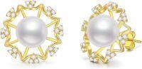 wholesale Gold 925 Sterling Silver Cubic Zirconia and White Pearl Stud Earrings for Women-web-pearl