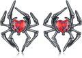 wholesale 925 Sterling Silver Spider Heart Stud Earrings with Red Crystal - Gothic Style Jewelry for Women and Girls-0-0