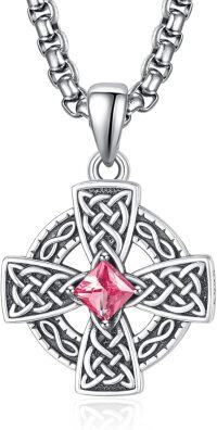 wholesale 925 Sterling Silver Birthstone Celtic Cross Necklace for Men Irish Jewelry 2 5mm 22 +2 Rolo Chain-07-July Birthstone