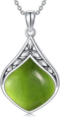 wholesale Sterling Silver Natural Gemstone Teardrop Pendant Necklace-Peridot