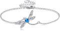 wholesale 925 Sterling Silver 925 Blue Crystal Heart Dragonfly Charm Bracelet for Women-0-0