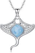 wholesale 925 Sterling Silver Larimar Manta Ray Ocean Wave Pendant Necklace for Women Gifts-0-0