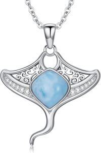wholesale 925 Sterling Silver Larimar Manta Ray Ocean Wave Pendant Necklace for Women Gifts-4-Manta Ray