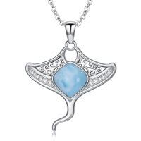 wholesale 925 Sterling Silver Blue Larimar Pendant Necklace-4-Manta Ray