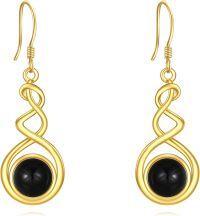 wholesale Gold 925 Sterling Silver Spiral Dangle Earrings with Black Onyx and Gold Tone Leverback  for Women-Black Onyx Earrings
