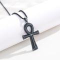 wholesale Black 925 Sterling Silver Ankh Cross Pendant with Black CZs and 24 Rolo Chain - Ancient Egyptian Amulet Protection Jewelry for Women & Men -0-4