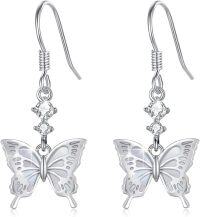 wholesale 925 Sterling Silver Butterfly Dangle Earrings with Small CZ and Enamel for Sensitive Ears Mother's Day Gift for Women & Girlfriend-Pearl Butterfly