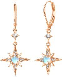 wholesale 925 Sterling Silver Plated Rose Gold Opal Star Leverback Drop Dangle Earrings-Star Earrings - Rose Gold