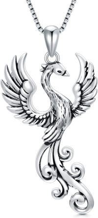 wholesale 925 Sterling Silver Phoenix Bird Pendant Necklace for Women-Oxidized silver