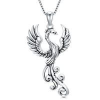 wholesale 925 Sterling Silver Phoenix Bird Pendant Necklace for Women-Oxidized silver