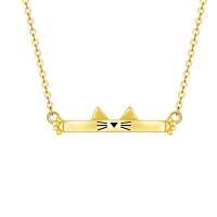 wholesale 14k Gold Cute Cat Bar Necklace With Paw Prints And Whiskers-Yellow