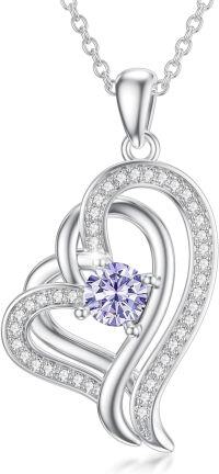 wholesale TOUPOP Mothers Day Gifts For Mom Alexandrite Necklace Sterling Silver Double Heart Pendant Necklace With June Birthstone Birthday Christmas Jewelry Gifts For Women Her -undefined