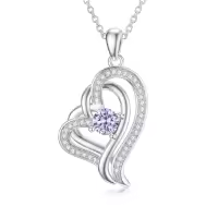 TOUPOP Sterling Silver Alexandrite Double Heart Pendant Necklace-undefined