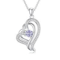 TOUPOP Sterling Silver Alexandrite Double Heart Pendant Necklace-undefined