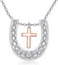 wholesale 925 Sterling Silver Cross Horseshoe Pendant Necklace for Women Girls  45cm Chain Length-0-0