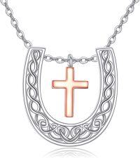 wholesale 925 Sterling Silver Cross Horseshoe Pendant Necklace for Women Girls  45cm Chain Length-Cross Horse Necklace