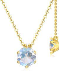 wholesale 14K Gold & 1ct Lab Emerald Round Birthstone Pendant Necklace, 6.5mm Flower Design, 16+1 Adjustable Chain, Gift Box-Moonstone