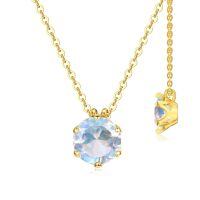 wholesale 14K Gold & 1ct Lab Emerald Round Birthstone Pendant Necklace, 6.5mm Flower Design, 16+1 Adjustable Chain, Gift Box-Moonstone