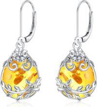 wholesale Sterling Silver Peridot Moonstone Purple Crystal Dangle Earrings-Amber Stone