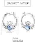 wholesale 925 Sterling Silver Blue Crystal Heart Crown Claddagh Huggie Hoop Earrings for Women Girls Sensitive Ears Irish s-0-1