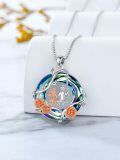 TOUPOP Sterling Silver Blue Crystal Rose Pendant Necklace-0-3