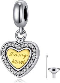 wholesale 925 Sterling Silver Gold Heart Pendant with Cubic Zirconia and Funnel for Ashes Jewelry Set-Heart
