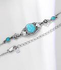 wholesale 925 Sterling Silver Blue Turquoise & Black Onyx Flower Adjustable Bohemian Bracelet for Women (S M L)-0-3