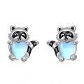 wholesale 925 Sterling Silver Cute Raccoon Earrings Holding Hearts-0-0