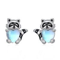 wholesale 925 Sterling Silver Cute Raccoon Earrings Holding Hearts-Raccoon-Stud