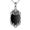 wholesale 925 Sterling Silver Gothic Black Onyx Pendant Necklace with Horse Heads and Crown Design for Women's Halloween Jewelry-0-0