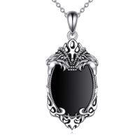 wholesale 925 Sterling Silver Gothic Black Onyx Pendant Necklace with Horse Heads and Crown Design for Women's Halloween Jewelry-Horse