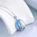 TOUPOP Sterling Silver Opal Wolf Moon Pendant Necklace-0-3