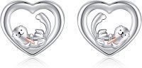wholesale 925 Sterling Silver Heart-Shaped Sea Otter Stud Earrings for Women-Otter