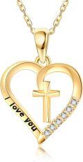 wholesale 14K Gold Heart with Cross and Cubic Zirconia Pendant Necklace for Women-0-0