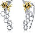 wholesale 925 Sterling Silver Honeycomb Bee Ear Crawler Studs for Women Girls Gifts-0-0