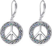 wholesale 925 Sterling Silver Abalone Shell Celtic Knot Peace Sign Drop Earrings for Women Girls Gift Idea-B-style-peace earrings
